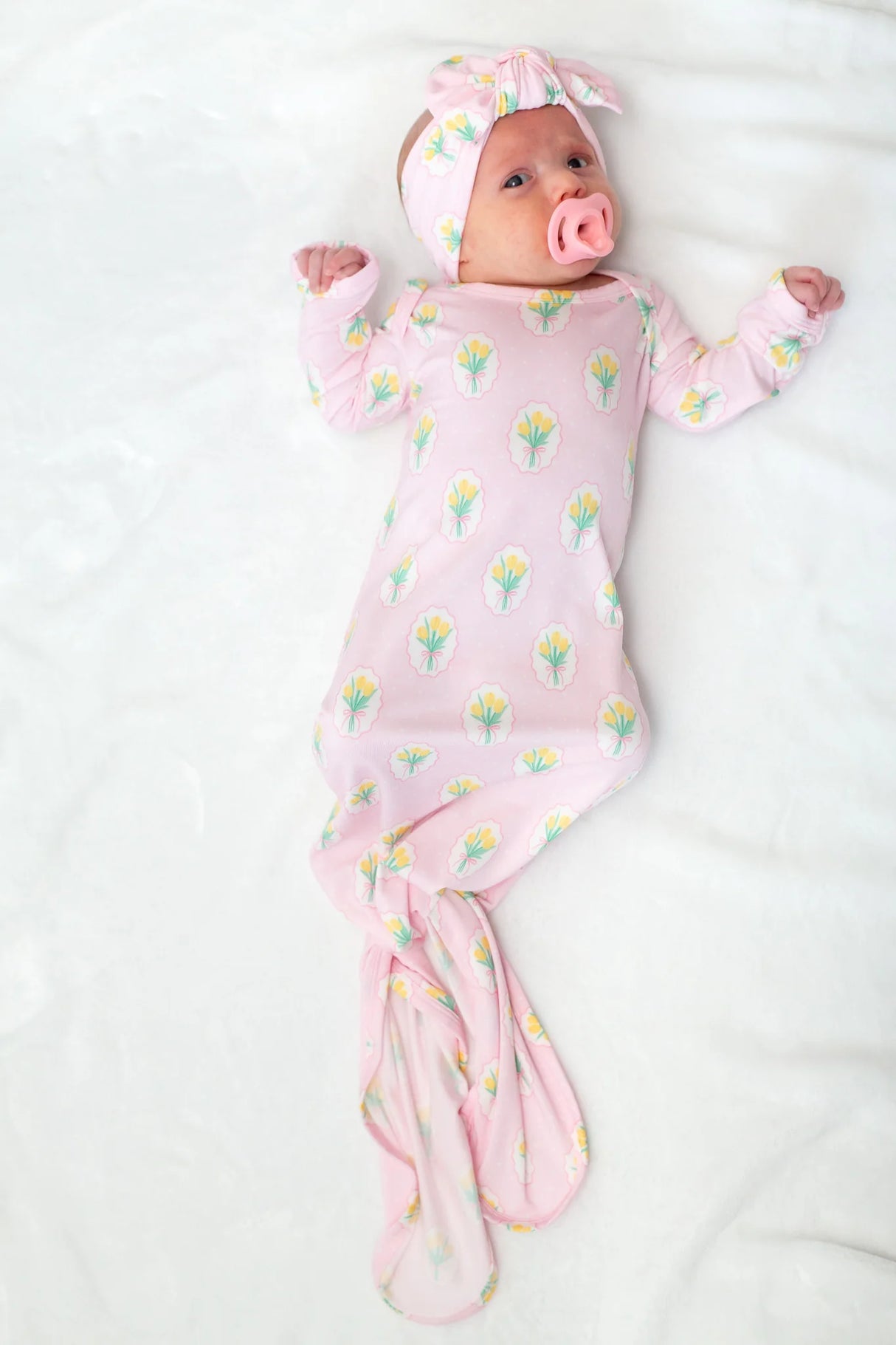 Goosies Fancy Tulips Bamboo Knotted Infant Gown | 0-3M