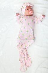 Goosies Fancy Tulips Bamboo Knotted Infant Gown | 0-3M