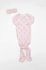 Goosies Fancy Tulips Bamboo Knotted Infant Gown | 0-3M
