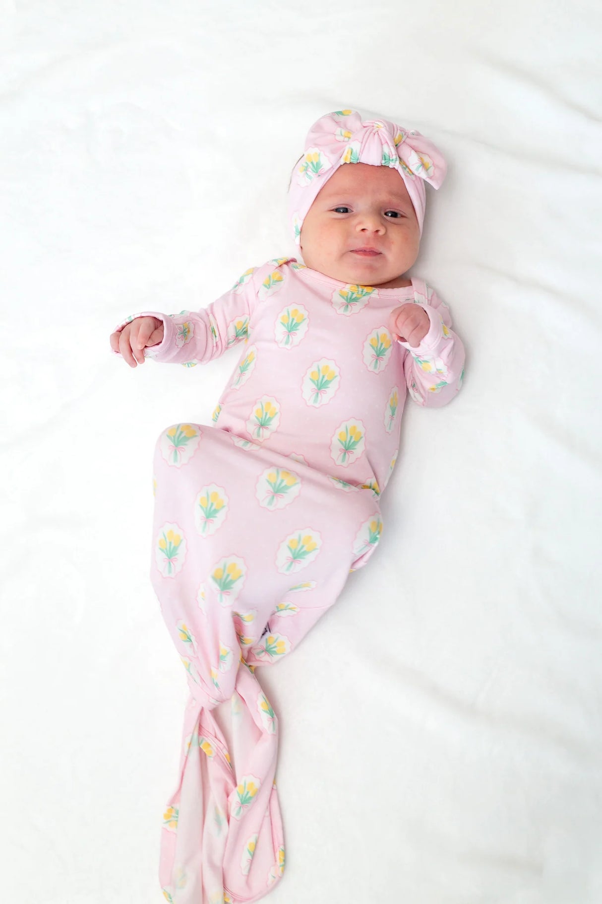 Goosies Fancy Tulips Bamboo Knotted Infant Gown | 0-3M