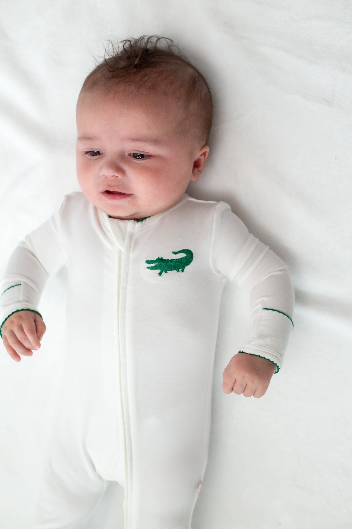 Goosies Pip Alligator Embroidered Bamboo Zipper Footie