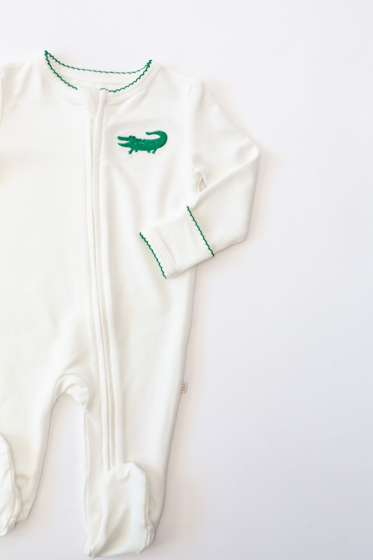 Goosies Pip Alligator Embroidered Bamboo Zipper Footie