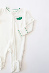 Goosies Pip Alligator Embroidered Bamboo Zipper Footie