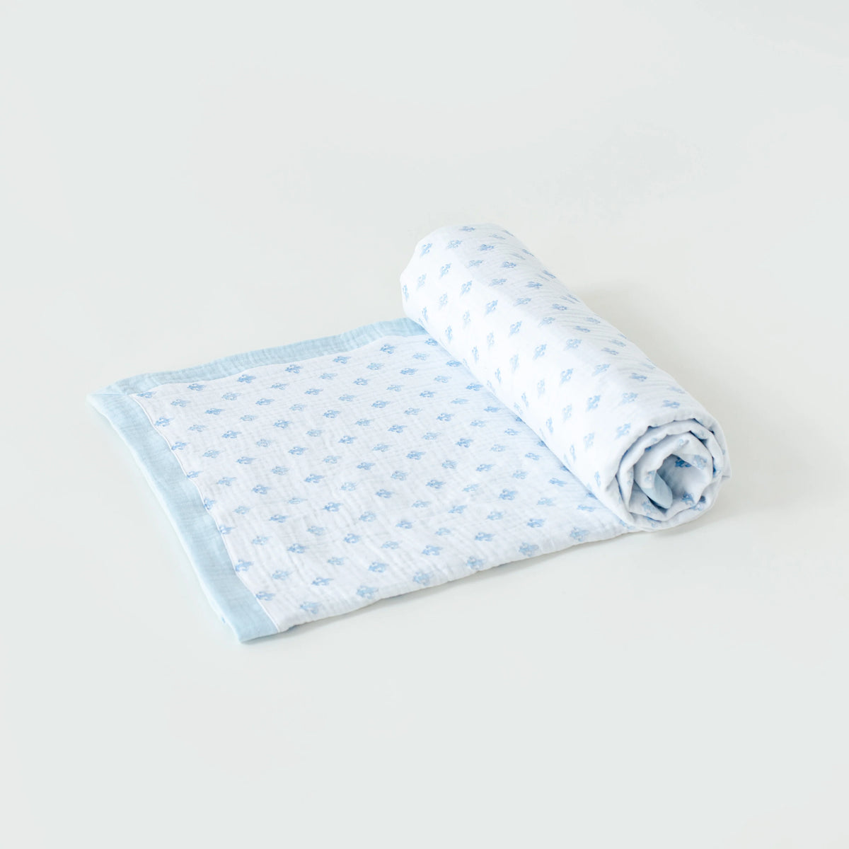 Nola Tawk Fleur De Bleu Organic Cotton Muslin Quilt with Blue Trim