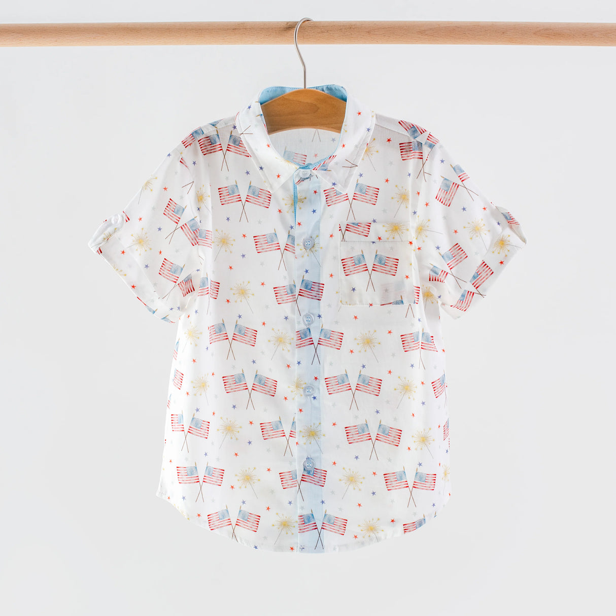 Nola Tawk Patriotic Parade Short Sleeve Collared Shirt