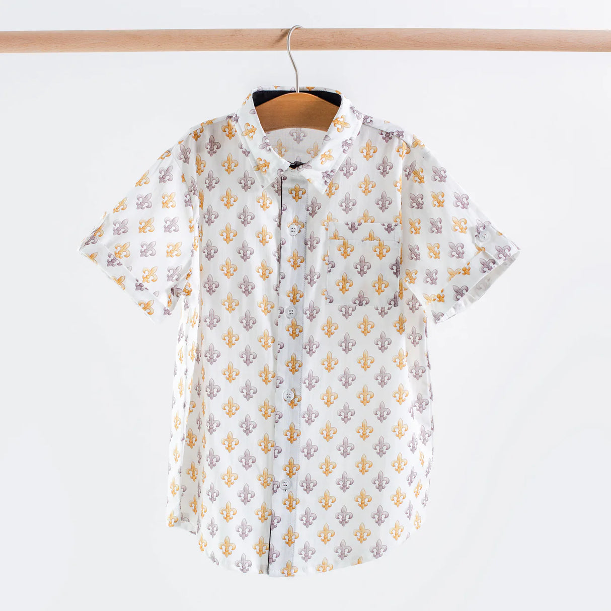 Nola Tawk Black and Gold Fleur de Lis Short Sleeve Collared Shirt