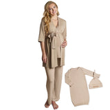 Everly Grey Latte Anelise 5-Piece Mom and Baby Matching Gift Set | Adult Pajama Set Newborn Gown and Hat Set