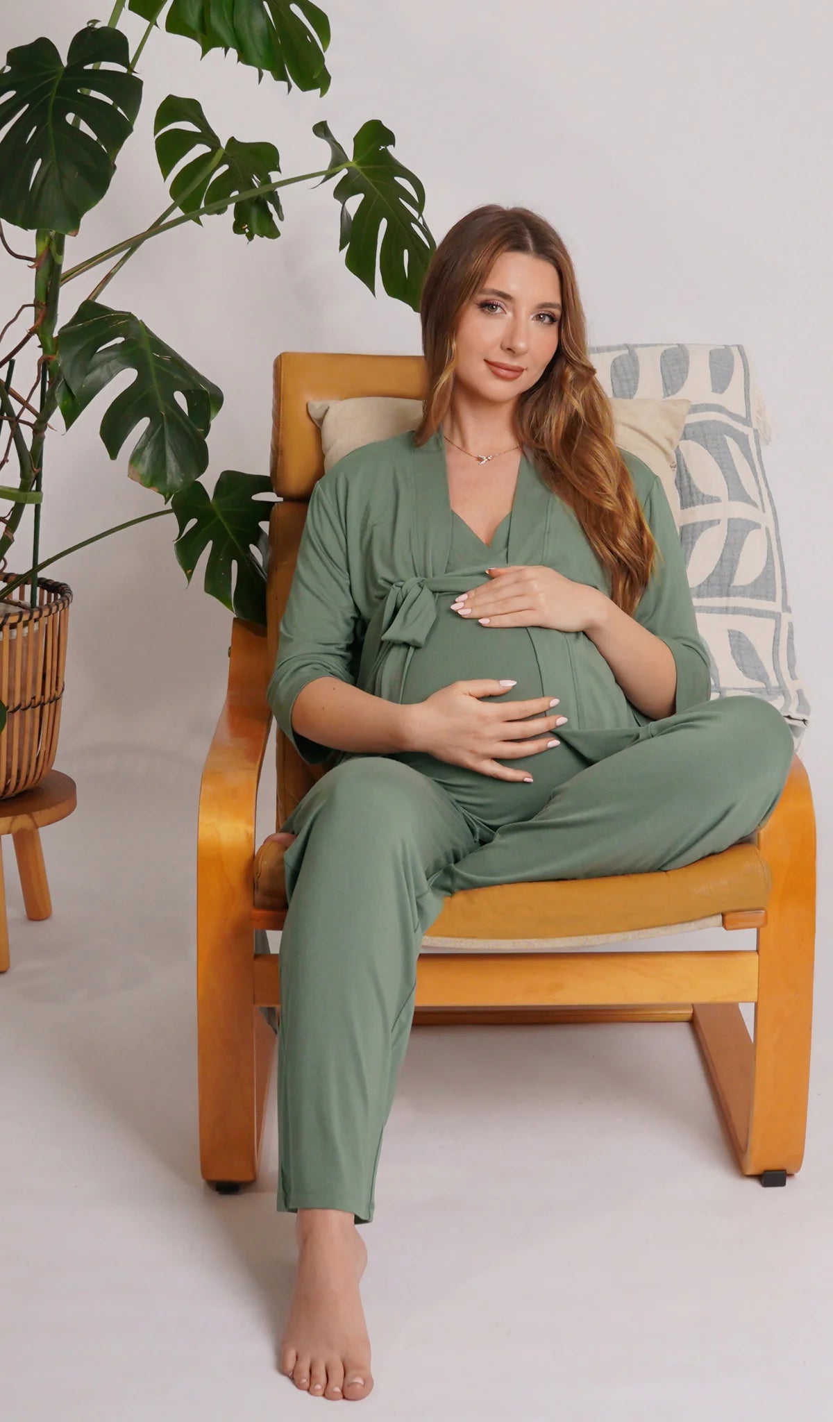 Everly Grey Basil Anelise 5-Piece Mom and Baby Matching Gift Set | Adult Pajama Set Newborn Gown and Hat Set