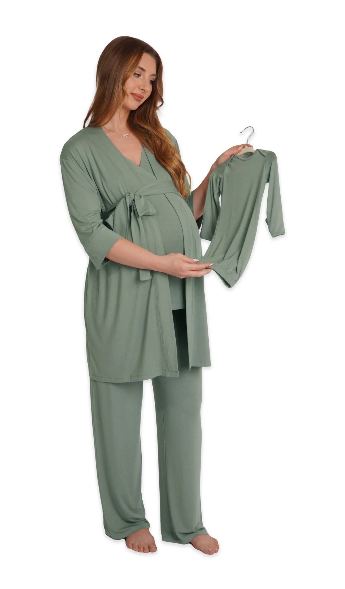 Everly Grey Basil Anelise 5-Piece Mom and Baby Matching Gift Set | Adult Pajama Set Newborn Gown and Hat Set