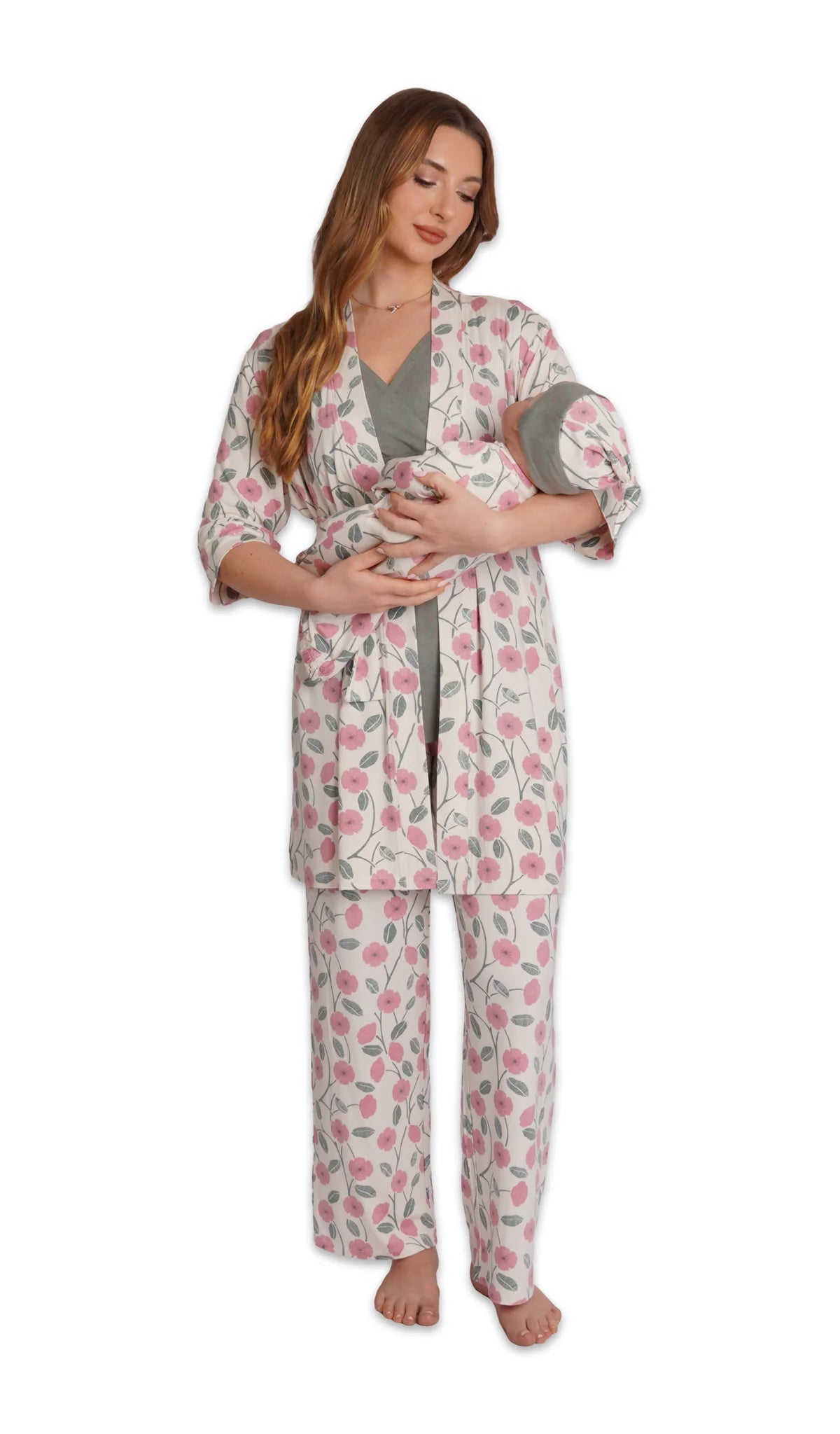 Everly Grey Honey Bloom Anelise 5-Piece Mom and Baby Matching Gift Set | Adult Pajama Set Newborn Gown and Hat Set