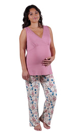 Magnolia Anelise 5-Piece Mom and Baby Matching Gift Set | Adult Pajama Set Newborn Gown and Hat Set