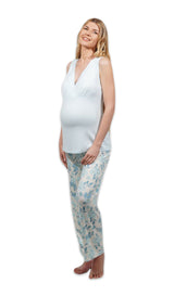 Everly Grey Periwinkle Anelise 5-Piece Mom and Baby Matching Gift Set | Adult Pajama Set Newborn Gown and Hat Set