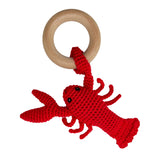 Zubels Crawfish Knit Ring Rattle | Wooden Ring Teether