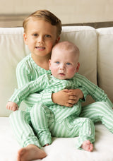 Uptown Baby Green Ticking Stripe Long Sleeve Bamboo Zipper Romper