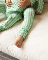 Uptown Baby Green Ticking Stripe Long Sleeve Bamboo Zipper Romper
