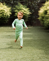Uptown Baby Green Ticking Stripe Bamboo 2-Piece Pajama Set