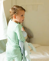 Uptown Baby Green Ticking Stripe Bamboo 2-Piece Pajama Set