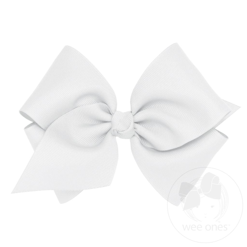 Wee Ones White Mini King Classic Grosgrain Girls Hair Bow on Baby Band