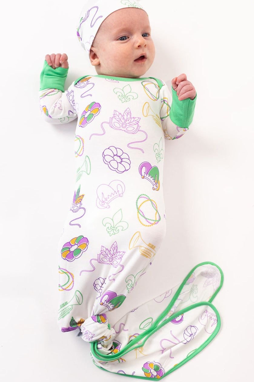 Southern Slumber Mardi Gras White Bamboo Knotted Gown