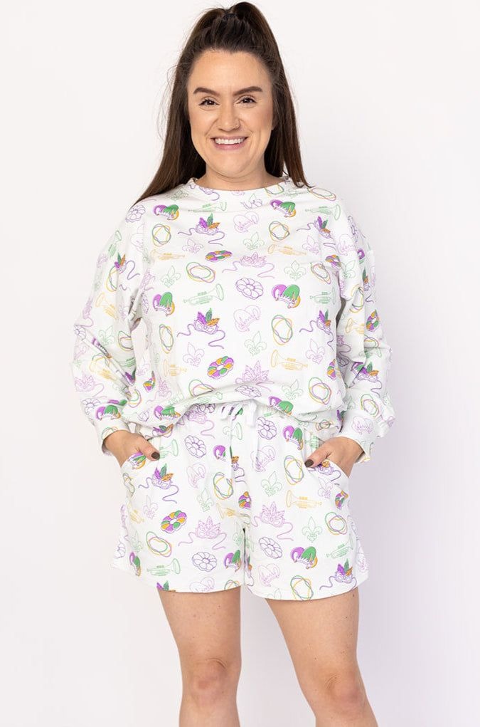 Southern Slumber Mardi Gras White Bamboo Womens Sweatshirt Set