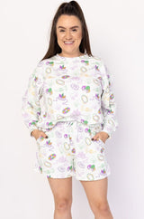 Southern Slumber Mardi Gras White Bamboo Womens Sweatshirt Set