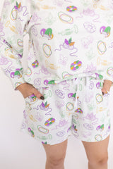 Southern Slumber Mardi Gras White Bamboo Womens Sweatshirt Set
