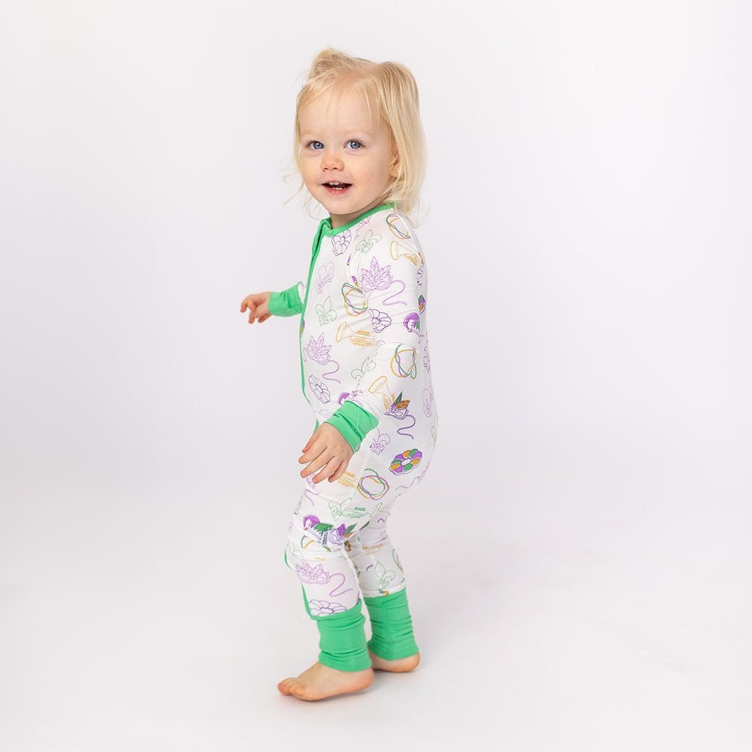 Southern Slumber Mardi Gras White Double Zipper Bamboo Sleeper