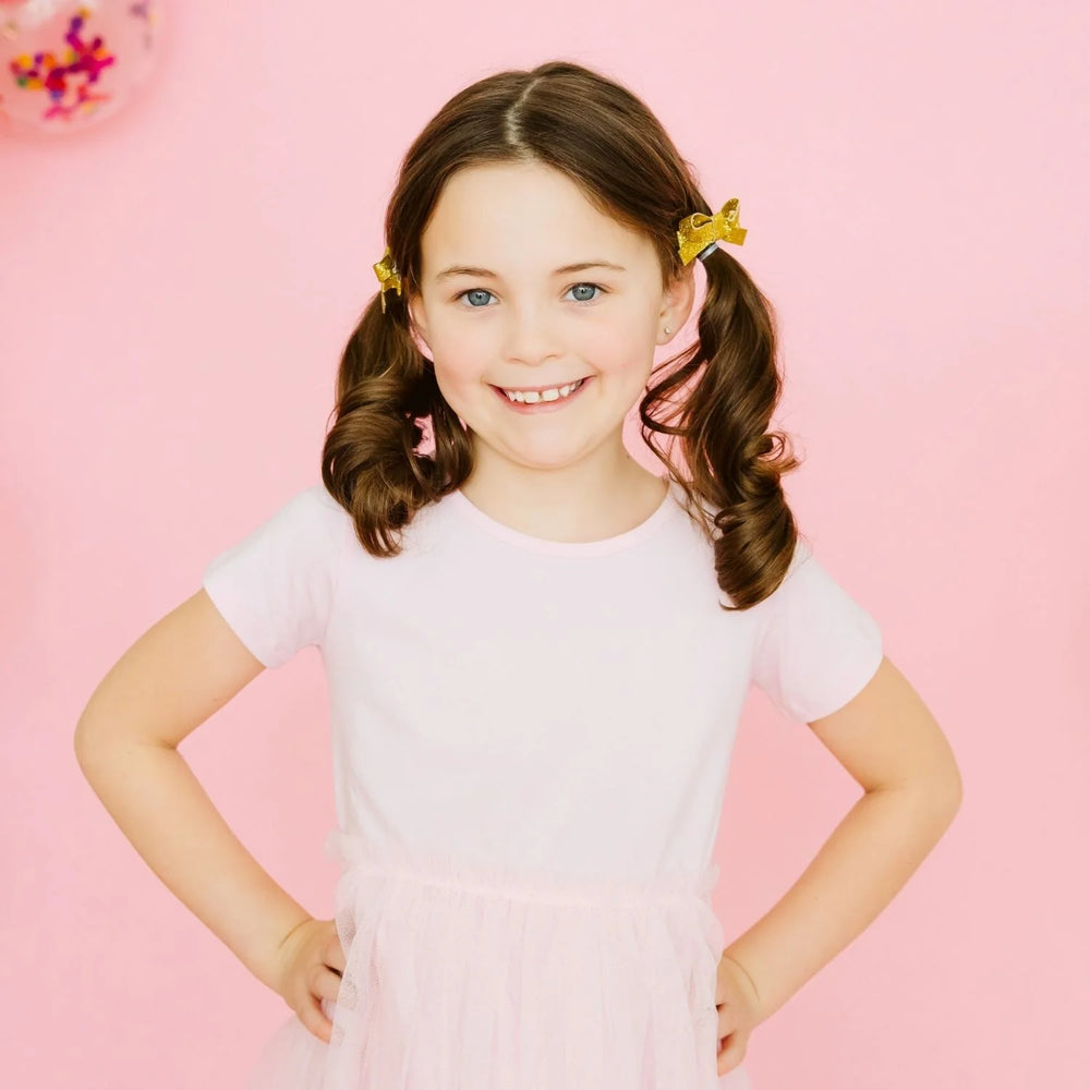 Sweet Wink Gold Sparkle Bow Clip Set