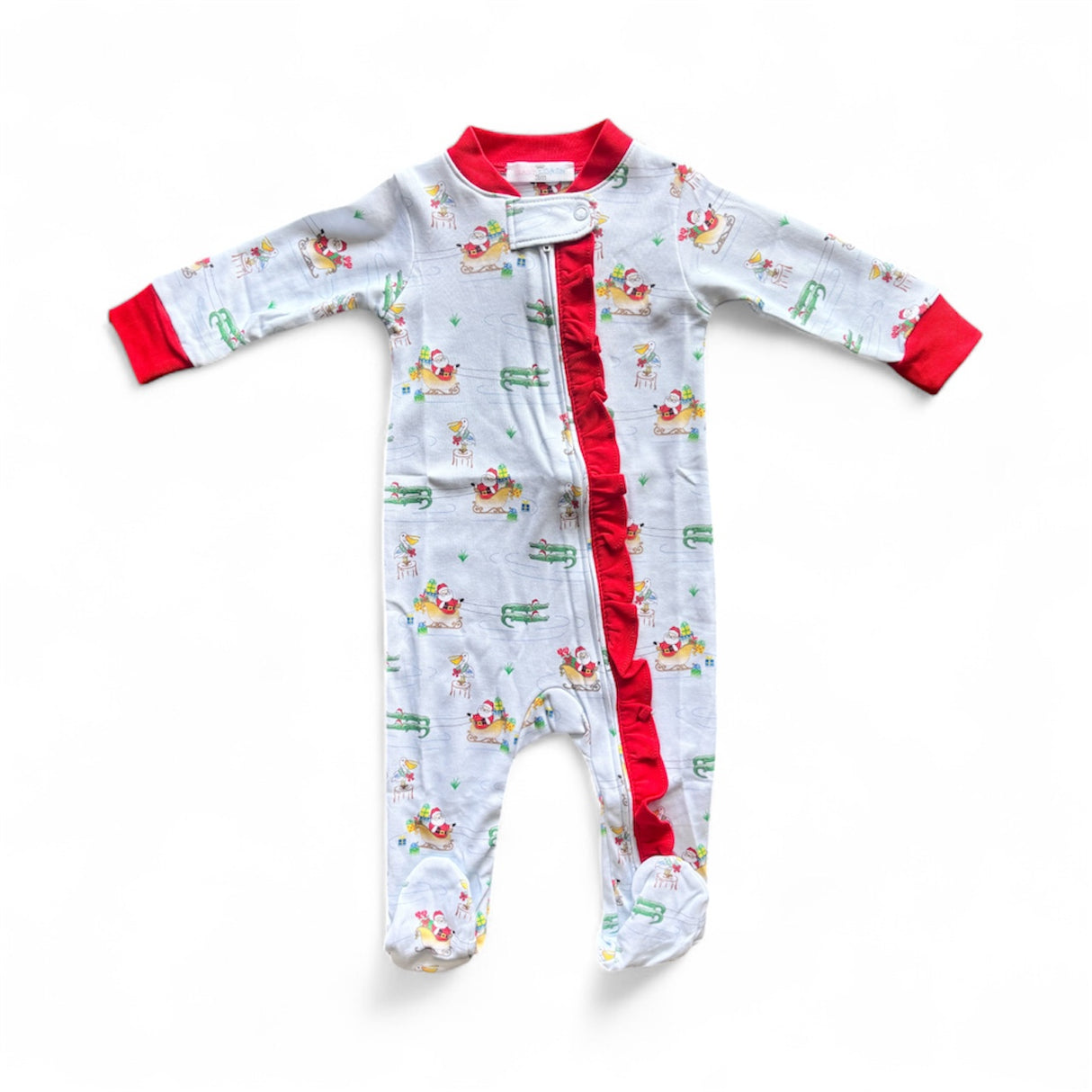 Baby Loren Cajun Christmas Pima Zipper Footie | Girl
