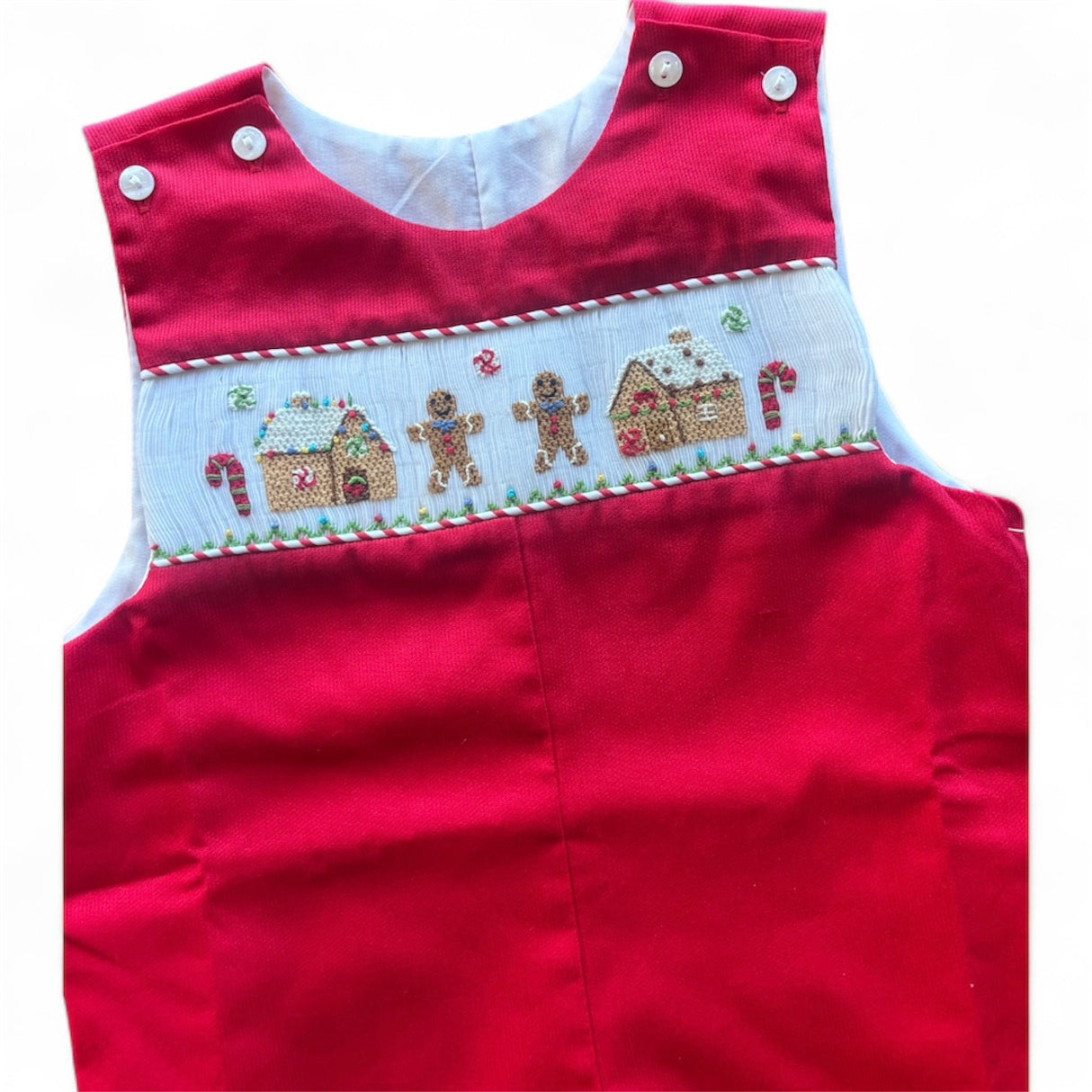 Pete Gingerbread Smock Green Red Shortall