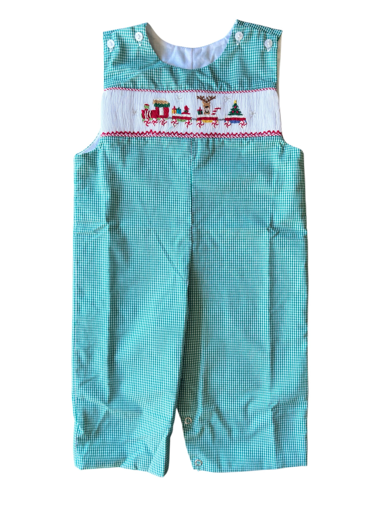 Lulu Babe Peter Christmas Train Smock Green Plaid Longall