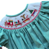 Lulu Babe Emmie Christmas Train Smock Green Plaid Bishop Bubble