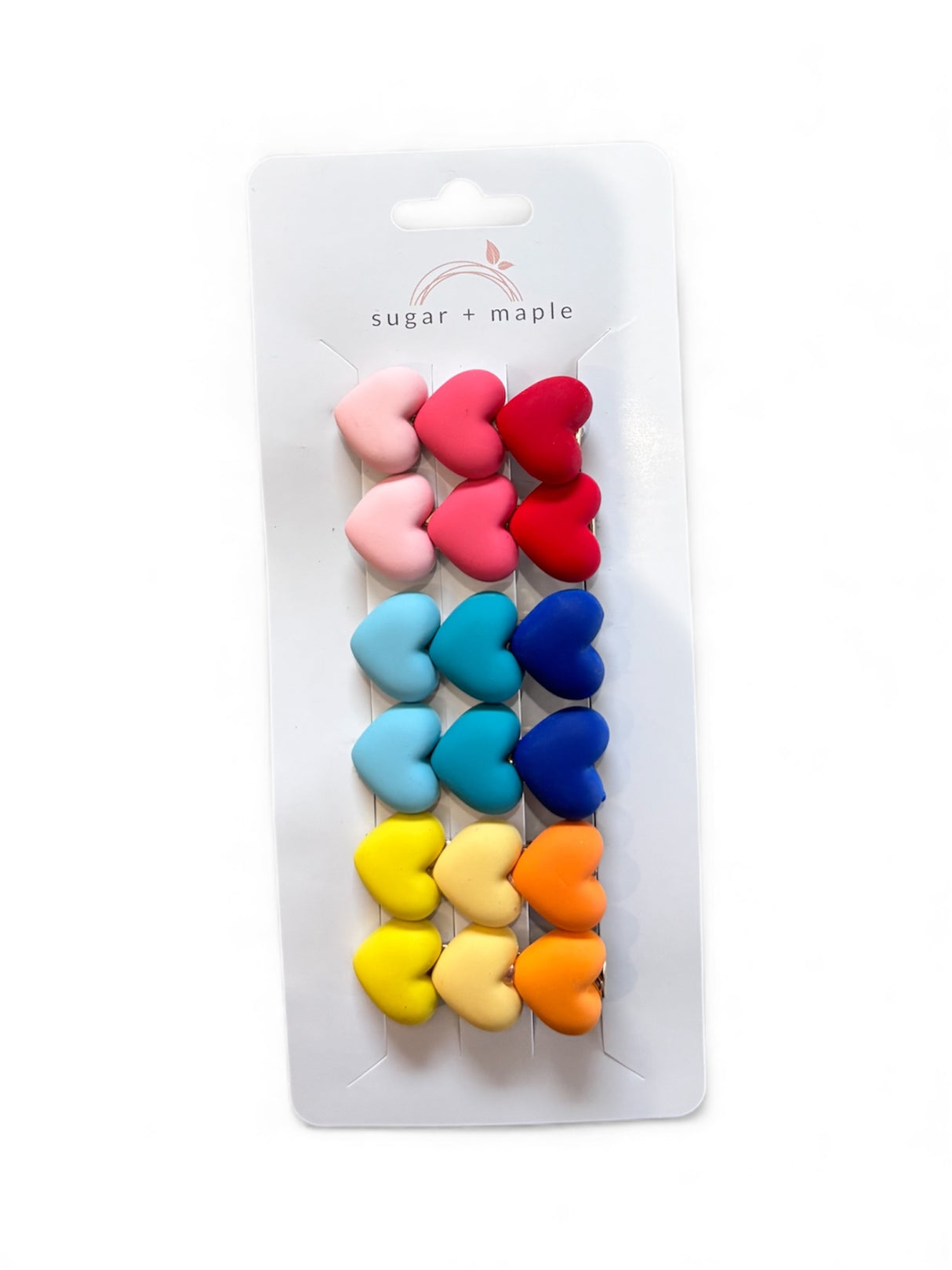 Sugar and Maple Silicone Rainbow Heart Hair Clips | 6 pack