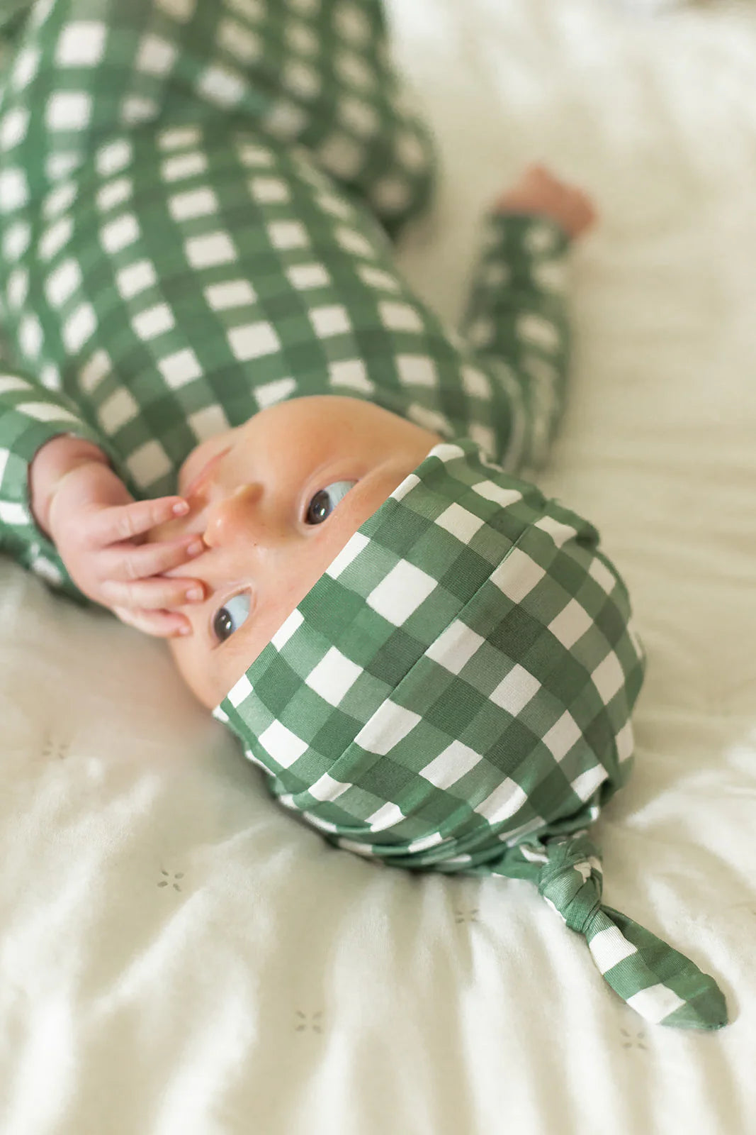 Southern Slumber Green Gingham Newborn Bamboo Knotted Gown