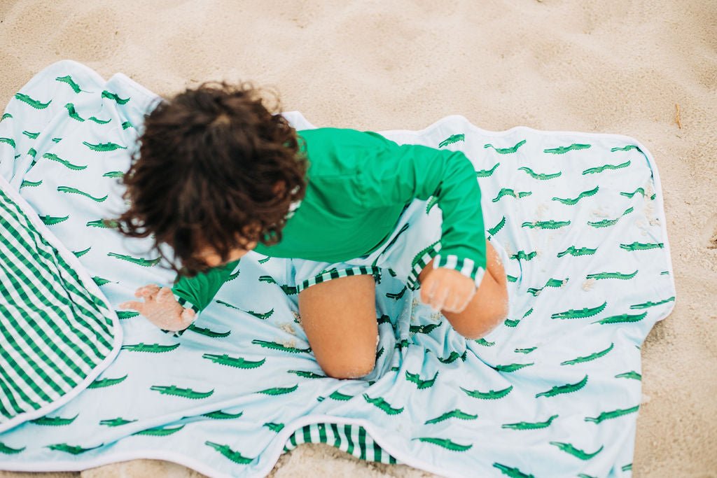Sugar Bee Clothing Blue Alligator Reversible Swim Towel