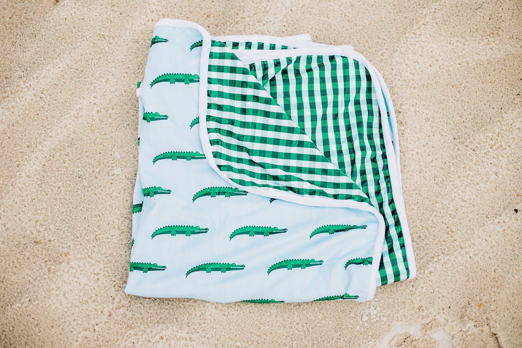 Sugar Bee Clothing Blue Alligator Reversible Swim Towel