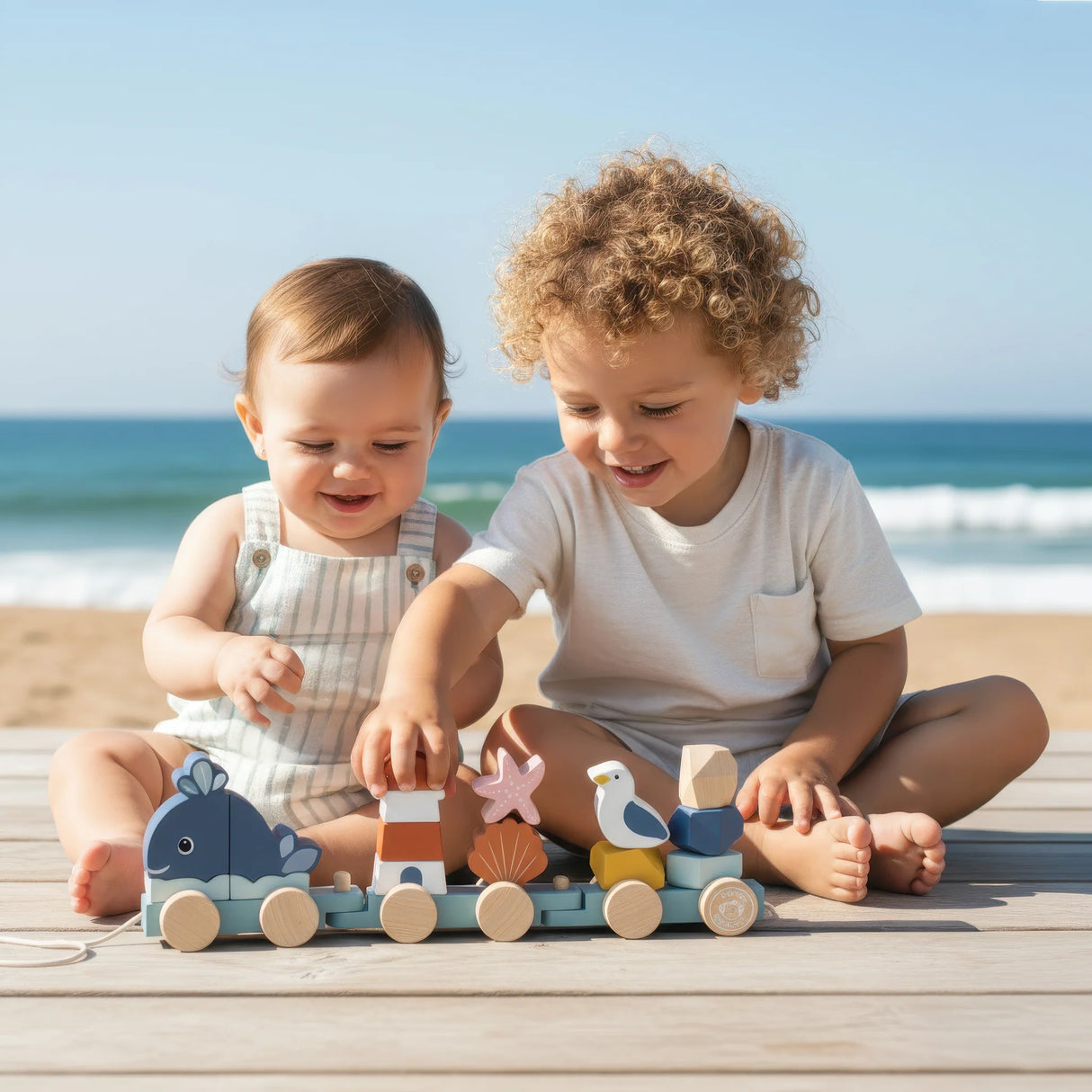 Speedy Monkey Ocean Wooden Stacking Toy Train