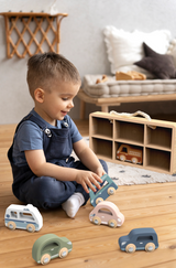 Speedy Monkey Wooden Car Display Case with 6 Vehicles