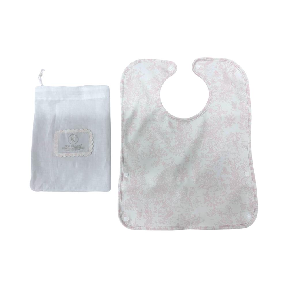 TRVL Design Best Bib Coated Foldable Pocket Bib | Bunny Toile Pink