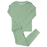 Uptown Baby Green Ticking Stripe Bamboo 2-Piece Pajama Set