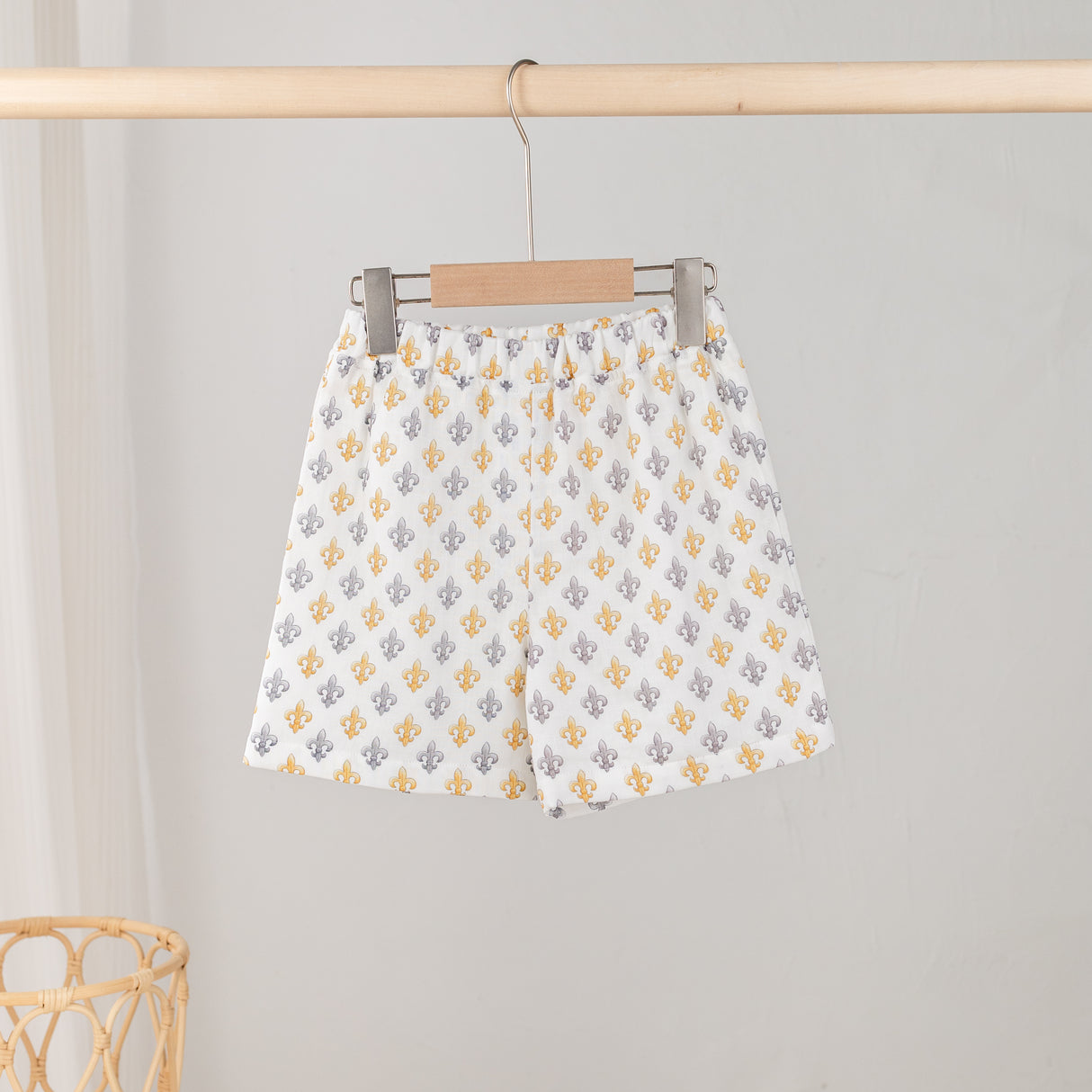 Nola Tawk Black & Gold Fleur de Lis Organic Muslin Shorts