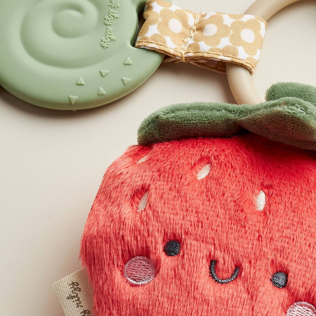 Itzy Pal Natural Plush Teether Sensory Travel Toy | Strawberry