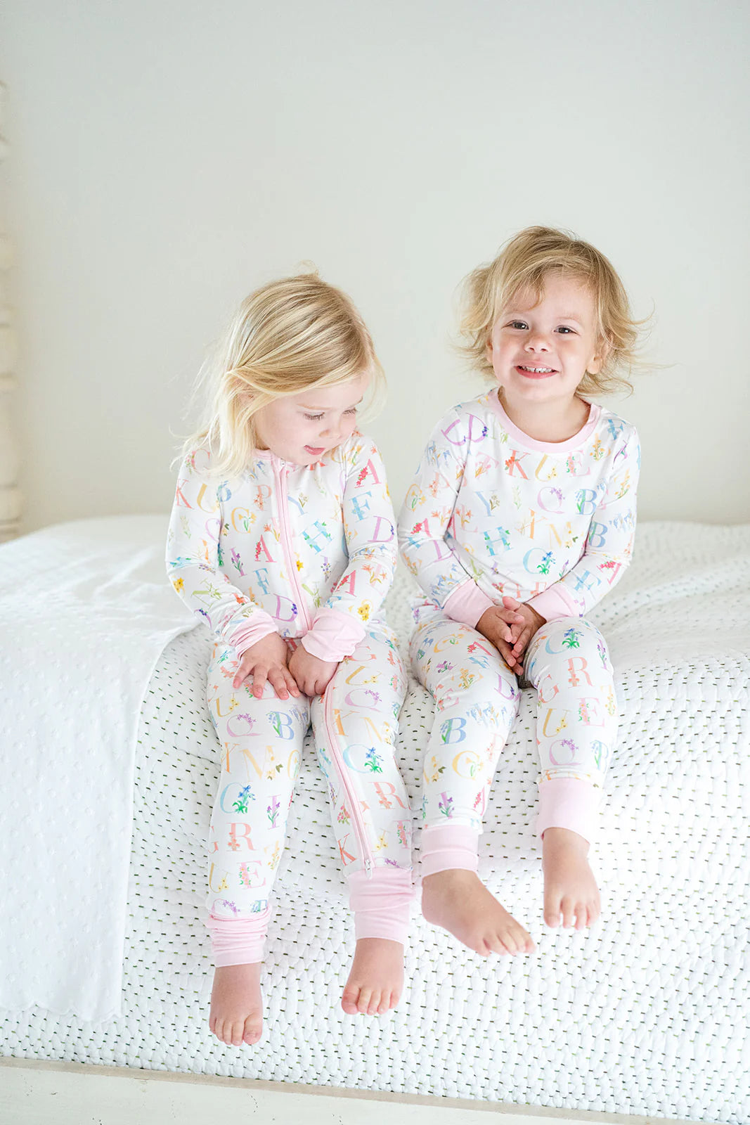 Uptown Baby ABC Floral Long Sleeve Bamboo Zipper Romper