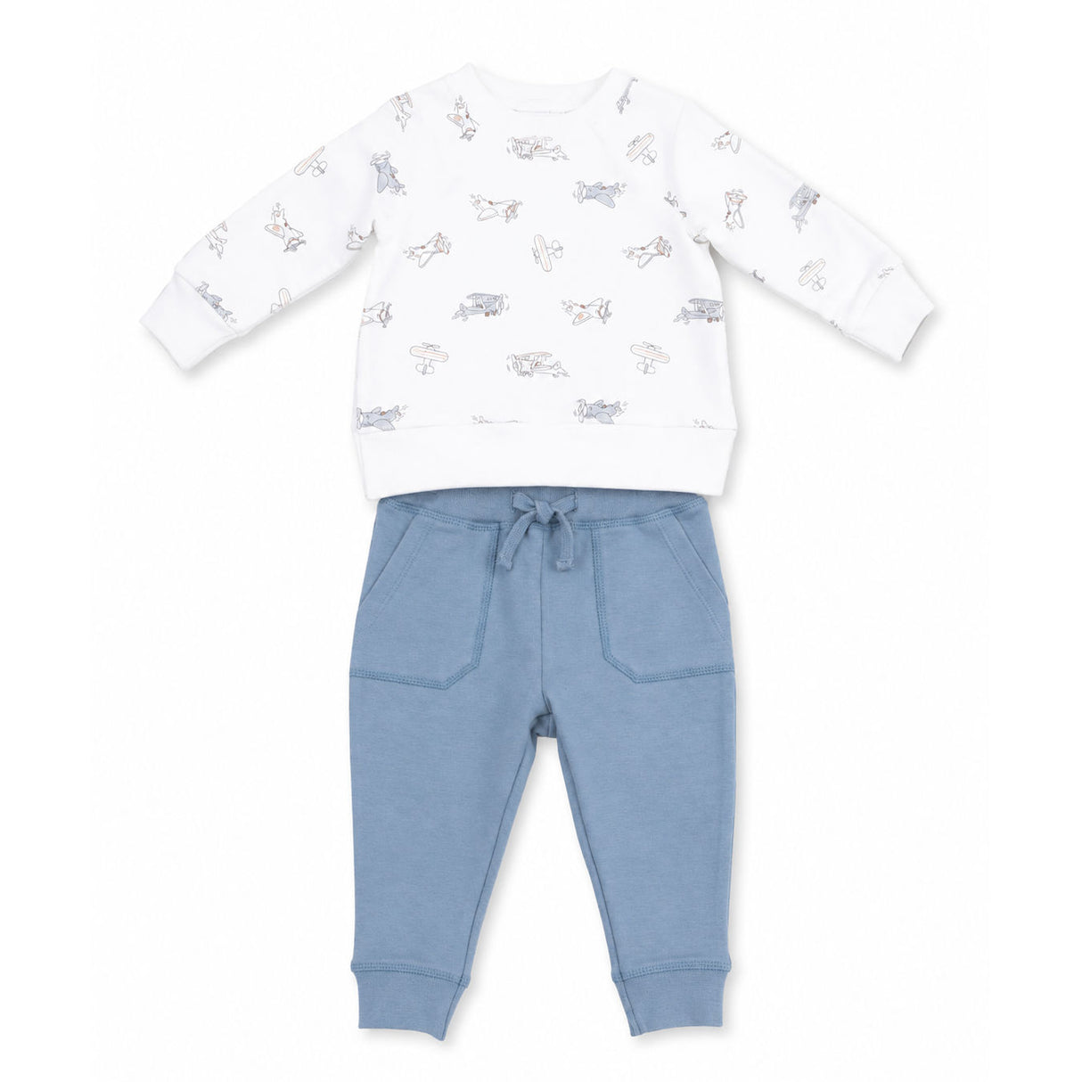 Angel Dear Vintage Airplane Pilots Raglan Sweatshirt & Solid Citadel Jogger Playwear Set