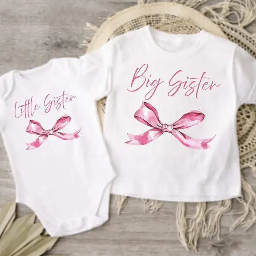 AvaryMaeInspirations Lil Sister Pink Coquette Bow New Sibling Onesie