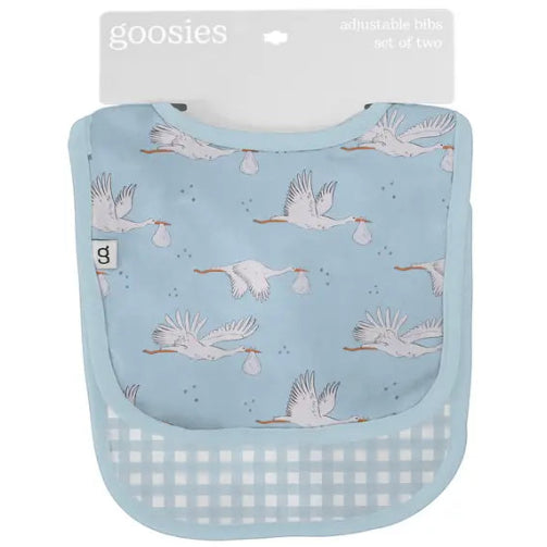 Goosies Blue Stork Gingham Bamboo Bib 2 Pack Set