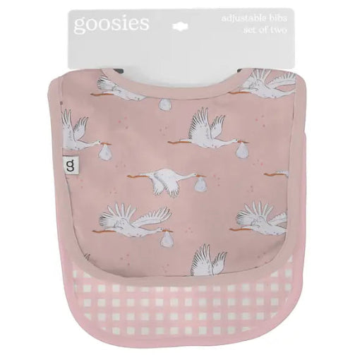 Goosies Pink Stork Gingham Bamboo Bib 2 Pack Set