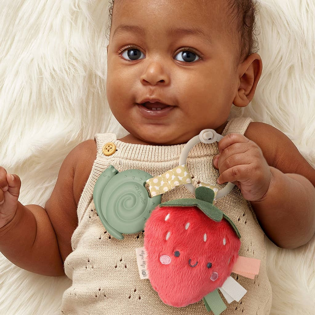 Itzy Pal Natural Plush Teether Sensory Travel Toy | Strawberry
