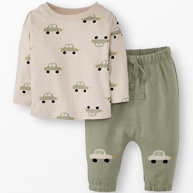 Hanna Andersson Cars Long Sleeve T-Shirt and French Terry Pants Set | Pumice Stone