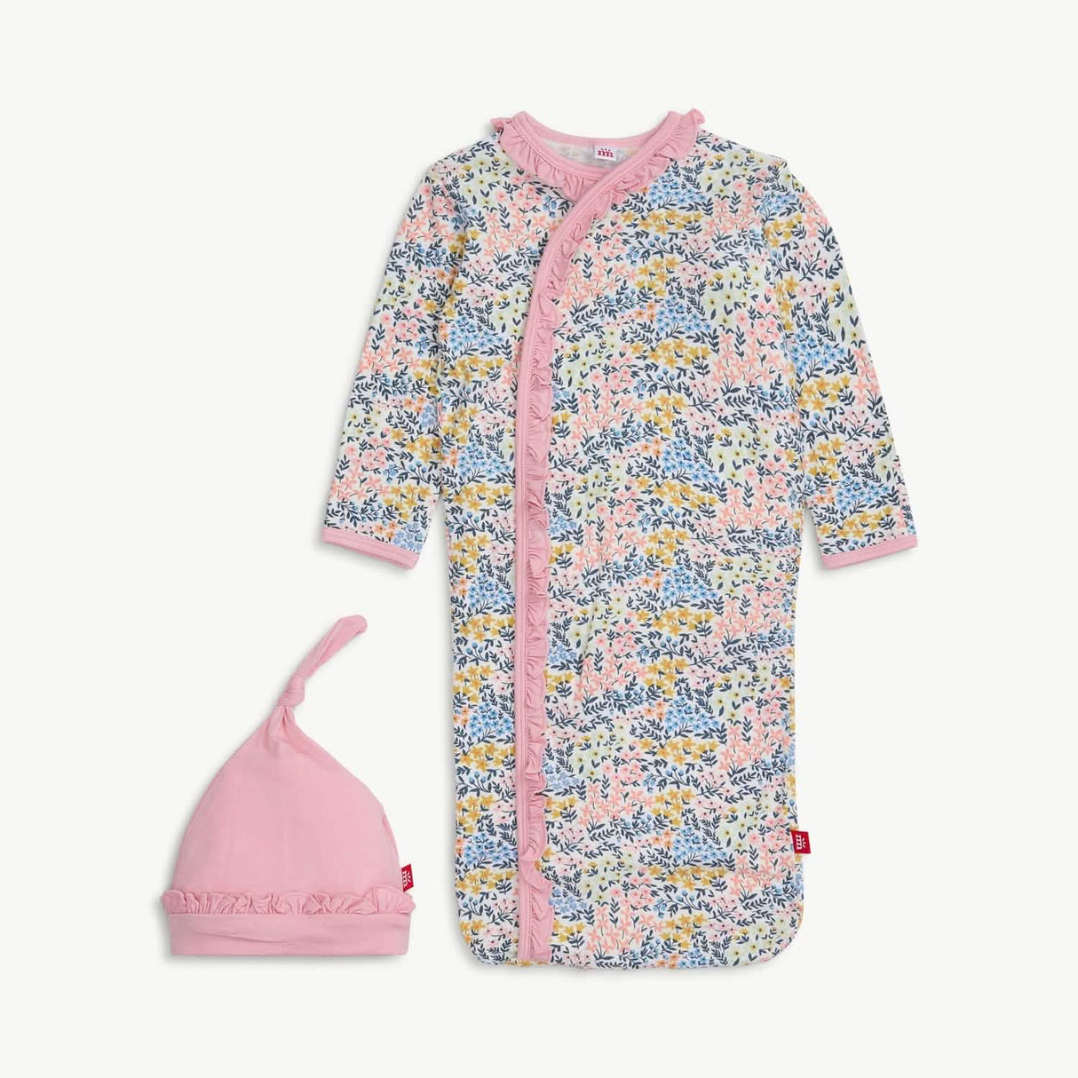 Magnetic Me Chelsea Ruffle Placket Modal Gown and Hat Set (nb-3m)